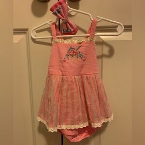 Well Dressed Wolf Bubble 3-6 months with made to match bow